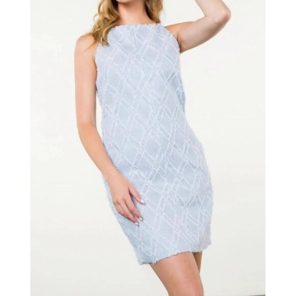 THML Womens Large Blue & White Sleeveless Embroidered Shift Dress - Picture 1 of 13